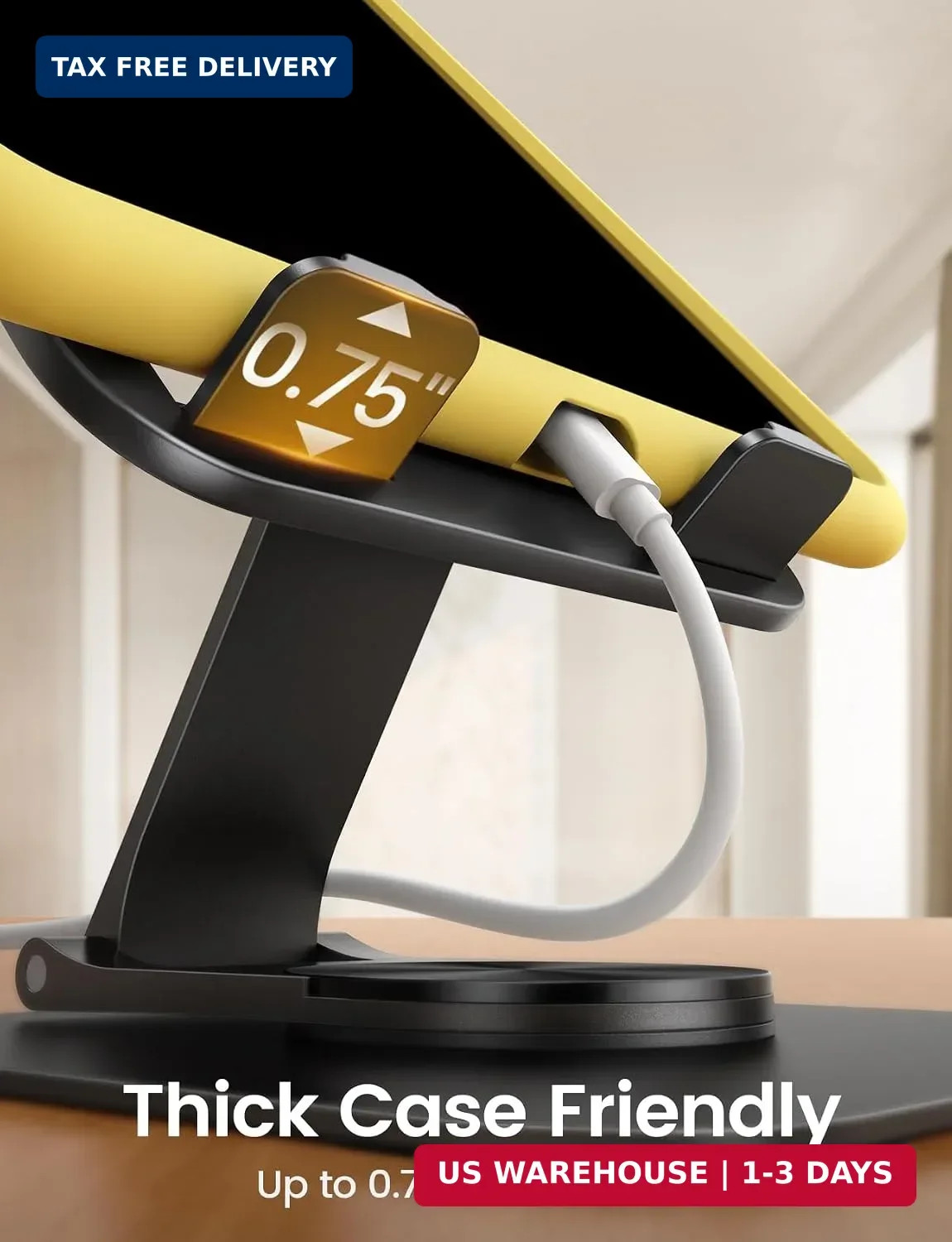 Lamicall Adjustable iPad Stand for Desk - [Ultra-Slim Foldable][360°Rotation Bas