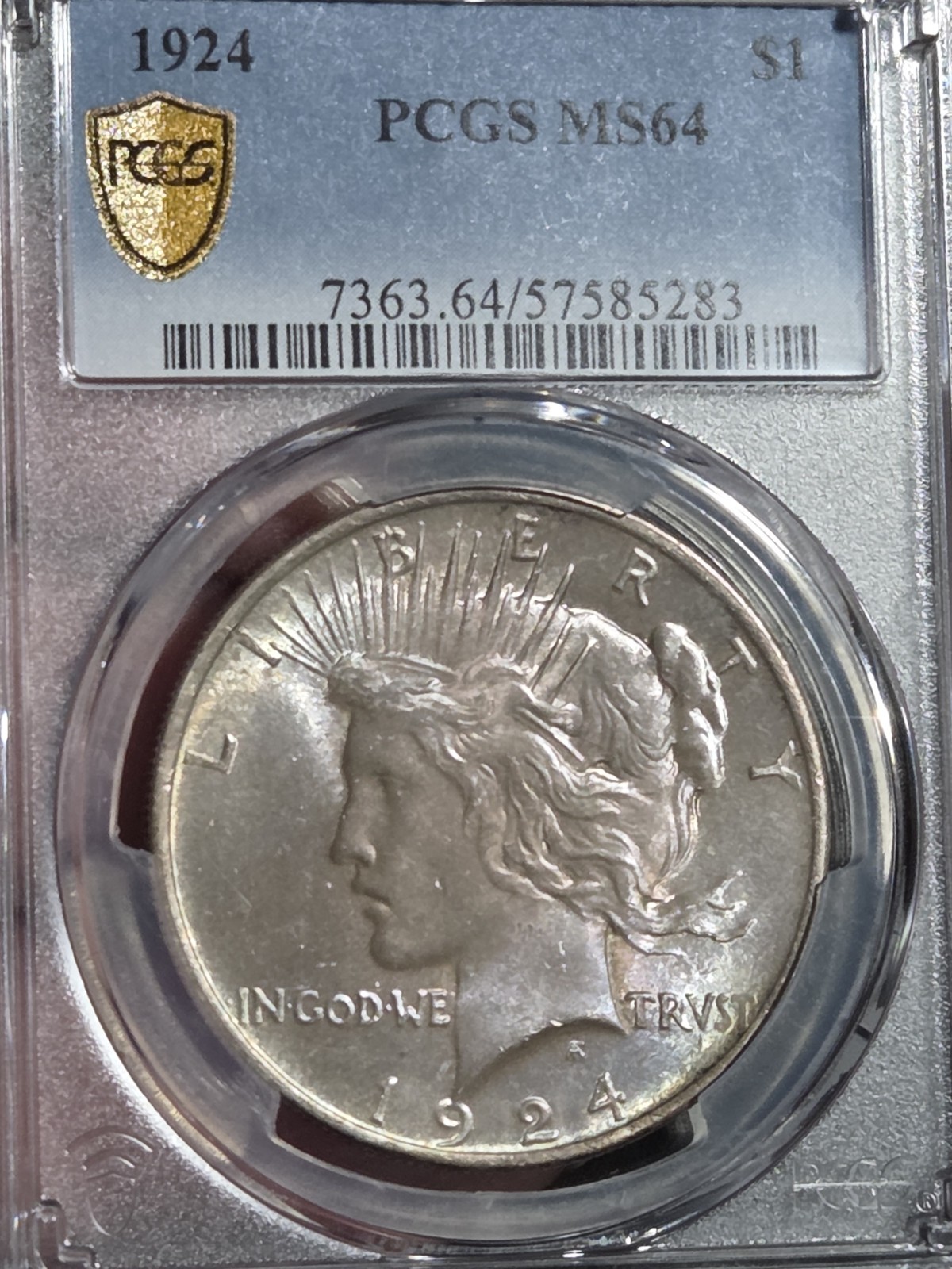 1924 $1 Peace Dollar PCGS MS64 Toned