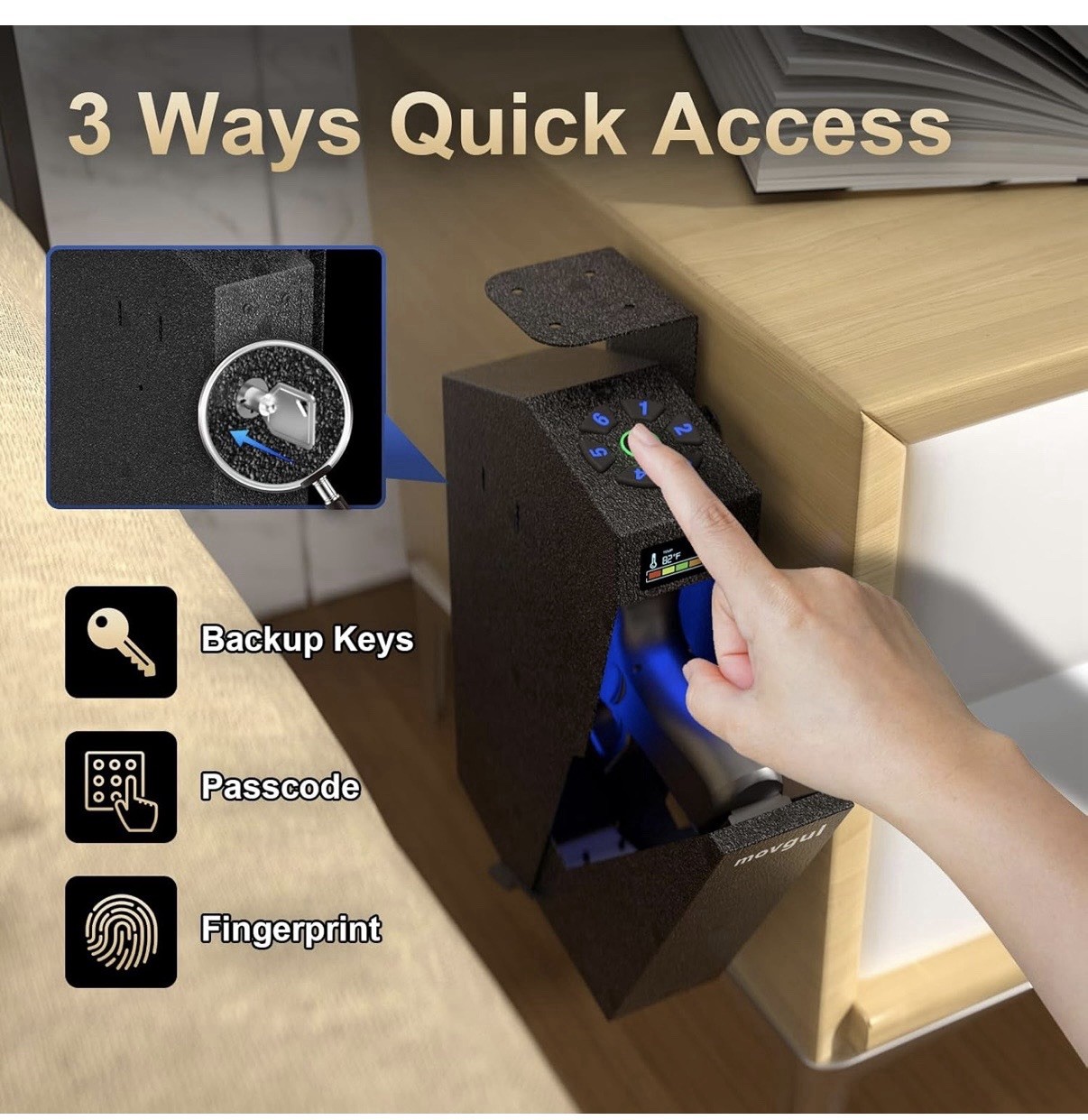 Gun Safe, Biometric Drop Down Bedside Black