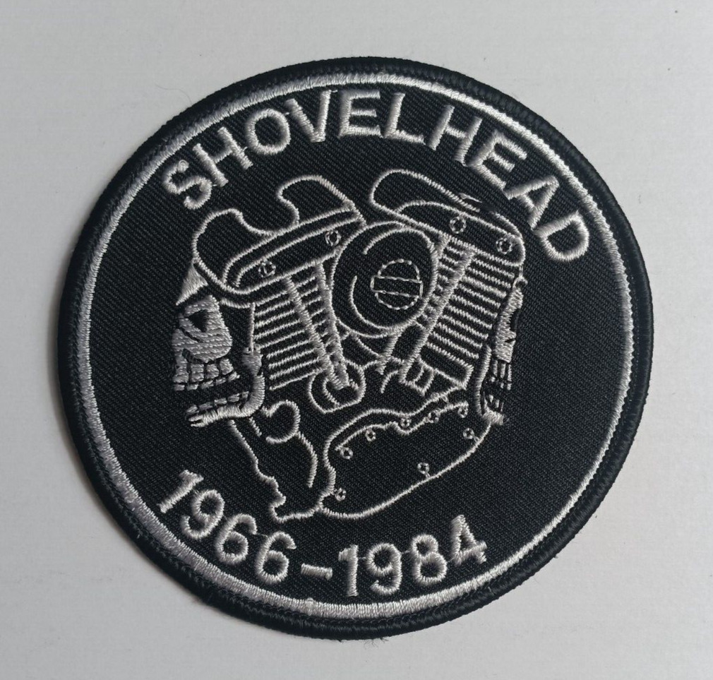 HARLEY DAVIDSON SHOVELHEAD 4 INCH ROUND PATCH CLOTH EMBROIDERED SKULLS 1966-1984