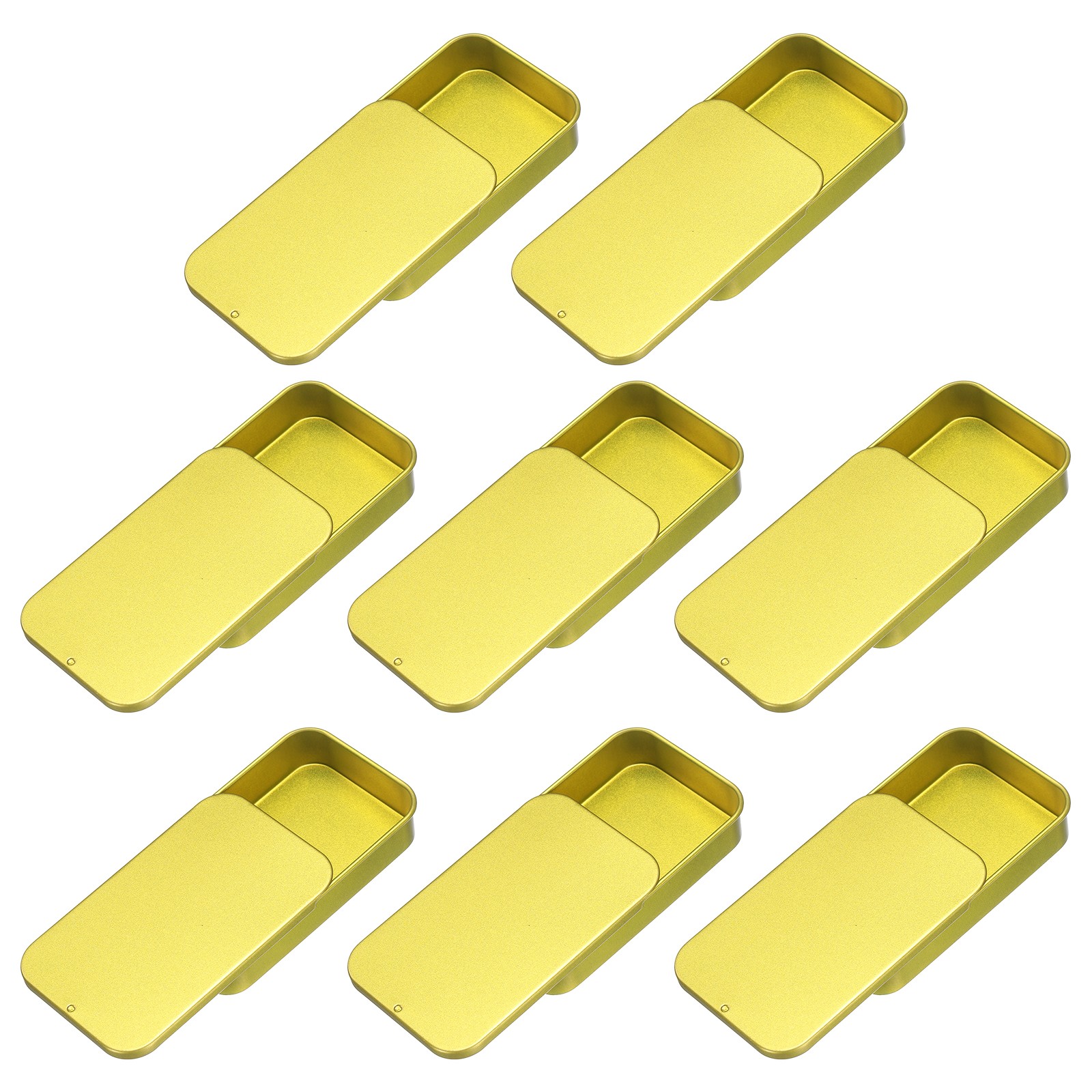 8Pcs Slide Top Tin Containers, 3"x2"x0.6" Mini Metal Empty Tins Box, Light Gold