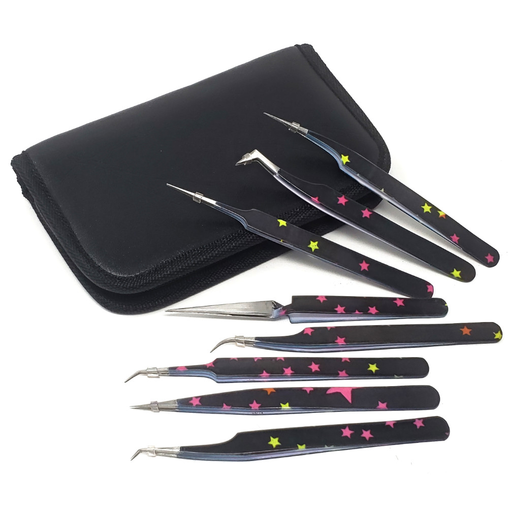 Stainless Steel Salon Tweezers for Lash Artists, Brow Styling, Nail Art - 8Pcs