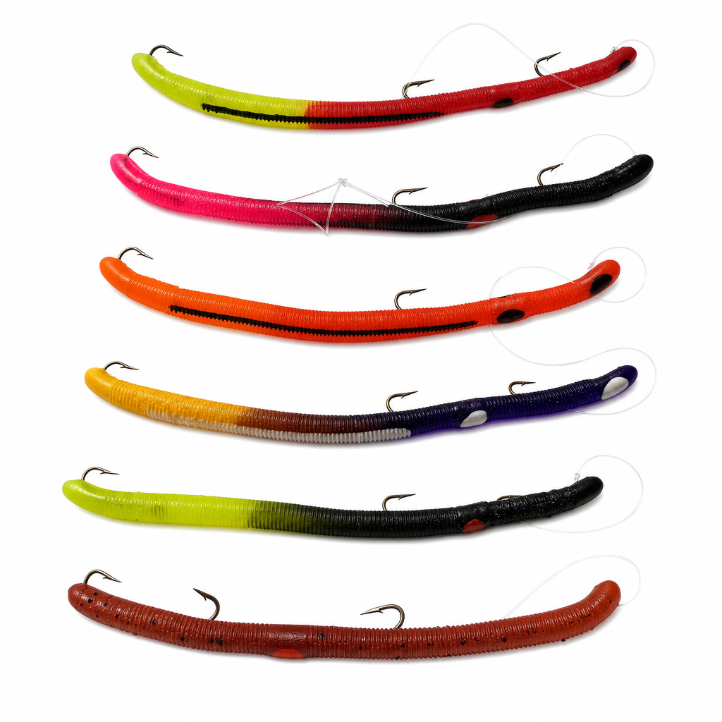 Fire Tail Kelly's Bass Worms - Choice of Color - USA Made - 3 Hook - 5.5"