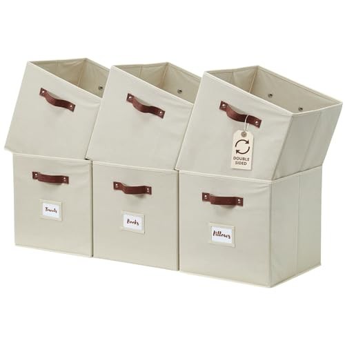 Storage Bins, Cube Storage Bin with Labels, Fabric Cube 11" / 6pcs Beige
