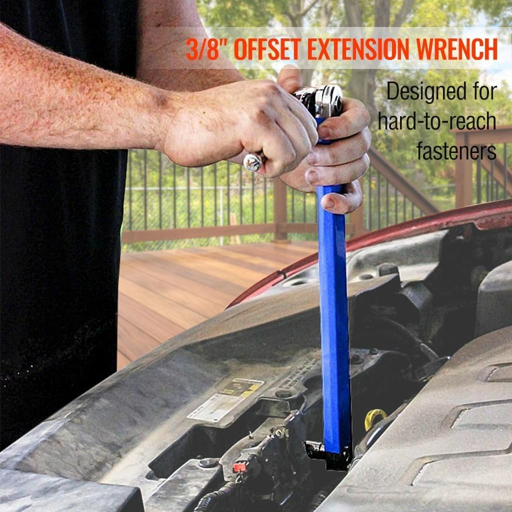 Impact Ready Offset Extension Wrench, Tight Reach Wrench Set, Blue