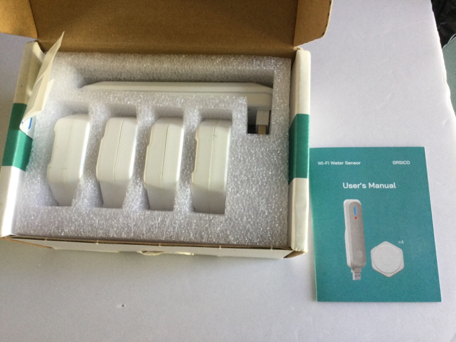 GRSICO Wi-Fi Water Leak Detector Kit 4 Pack - Open Box, Never Used