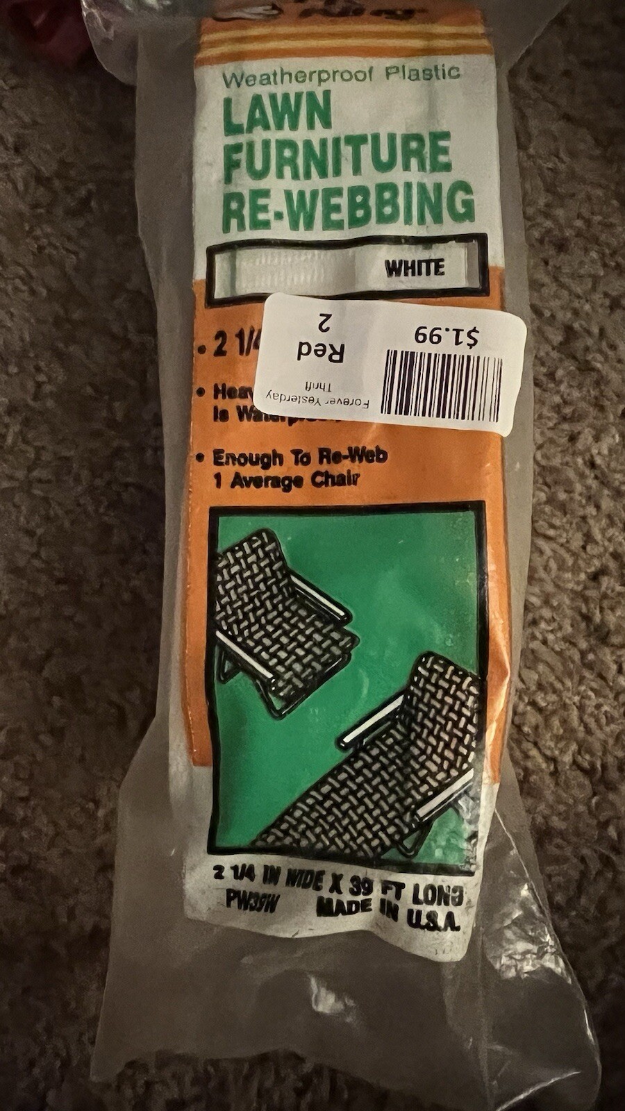 NEW Frost King PW39W White Lawn Furniture Re-Web 2-1/4 in. x 39' Vintage