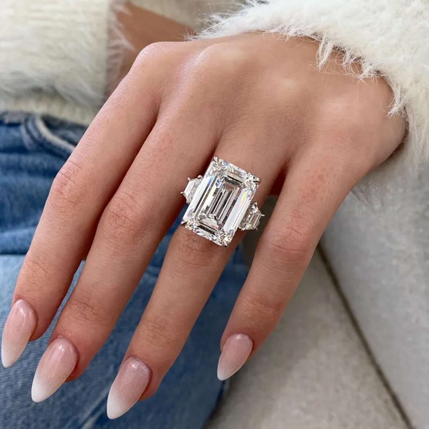 Wedding Gift 21.8 Ct Emerald Cut Lab Grown Wedding Ring Sterling Silver