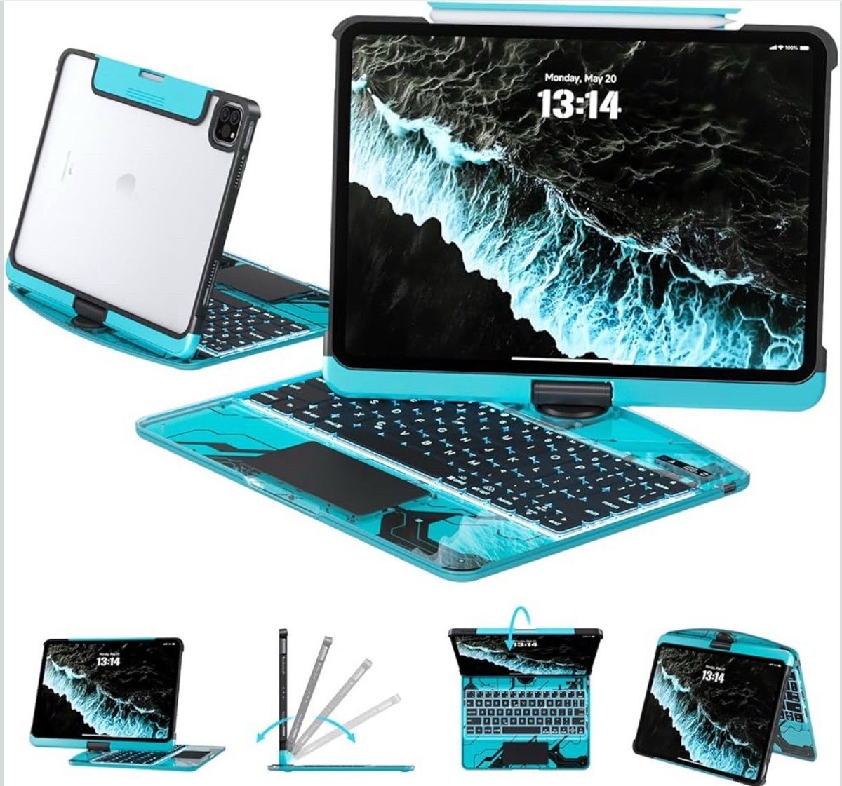 GUSGU Transparent Case with Wireless Keyboard iPad Pro 11 in 5th Gen