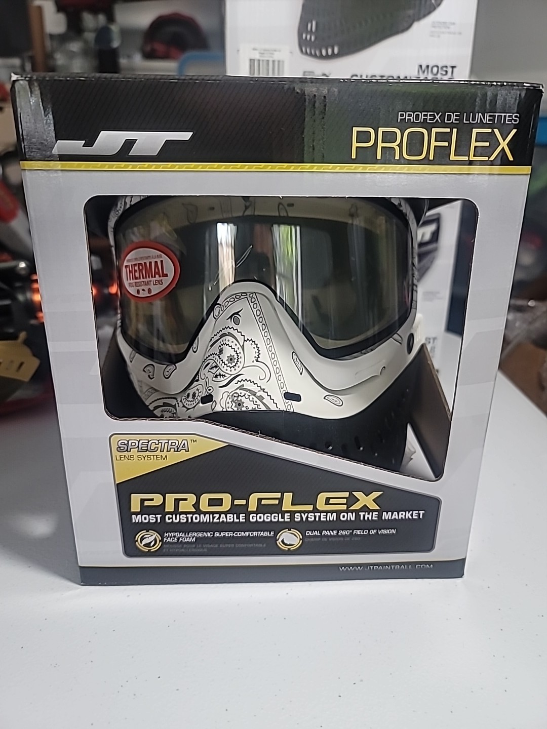 New JT Proflex Goggles LE Bandana White w Clear and Smoke Thermal Lens Paintball