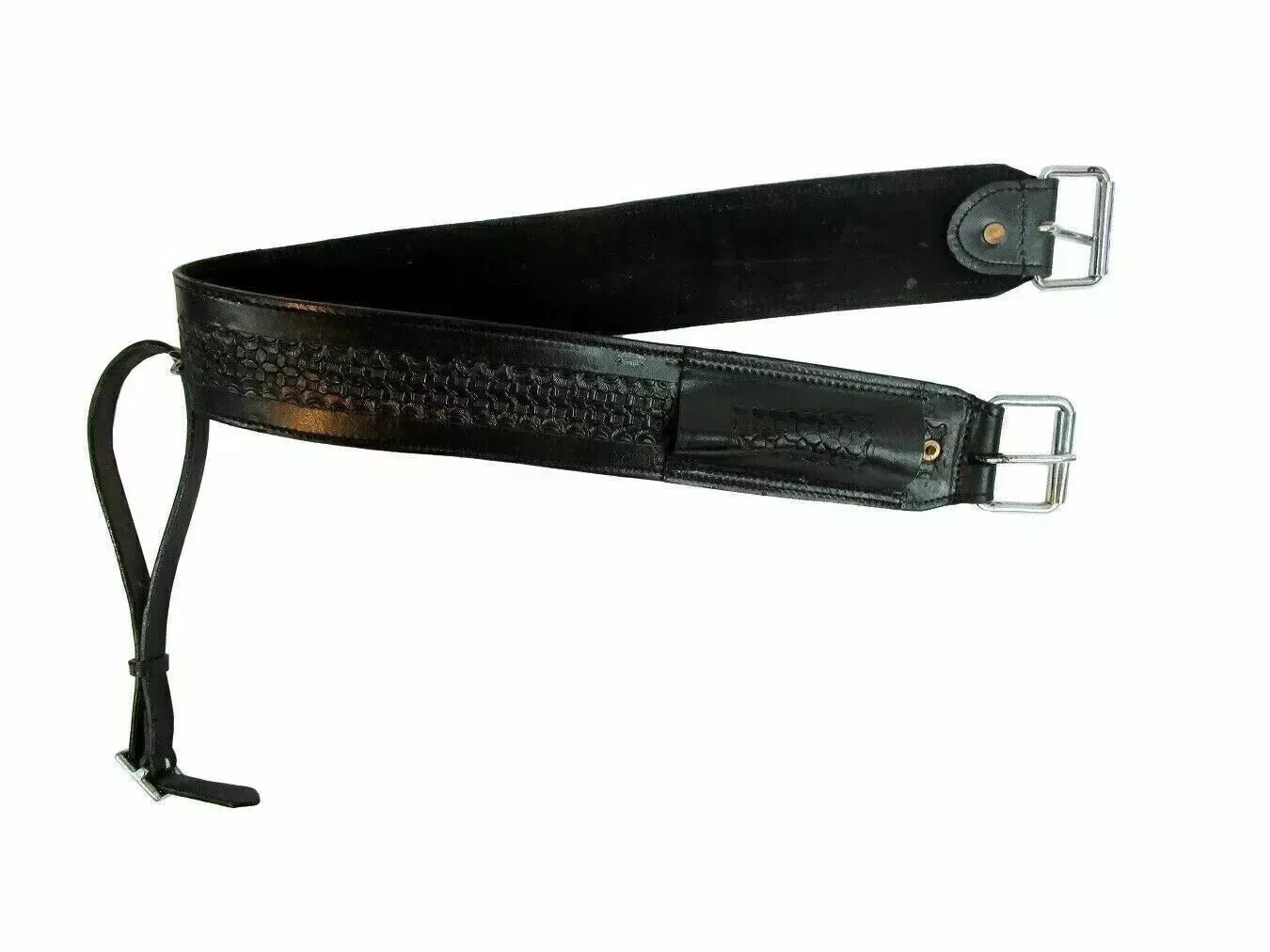 WESTERN BLACK LEATHER REAR CINCH LATIGO WAFFLE STAMPED HAND CARVED FLANK GIRTH.