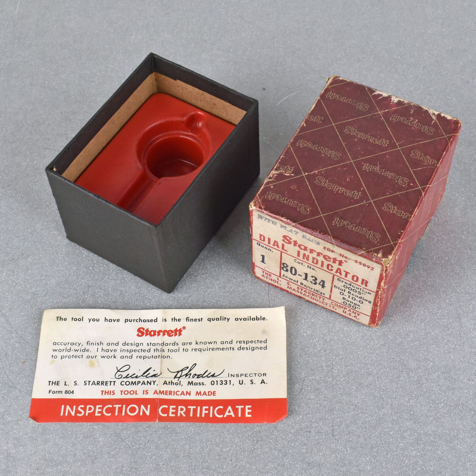 Vintage Starrett 80-134 Dial Indicator BOX, INSERT AND PAPERWORK ONLY