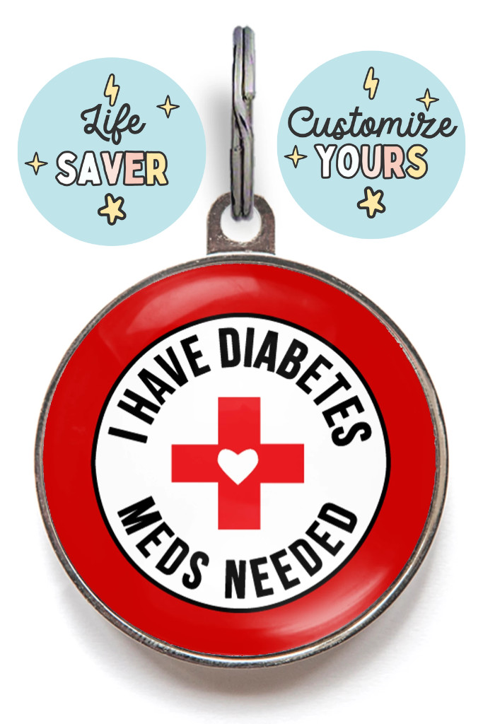 Diabetes Meds Needed Dog Tag – Premium Medical ID Red Cross Design - Won't Chip