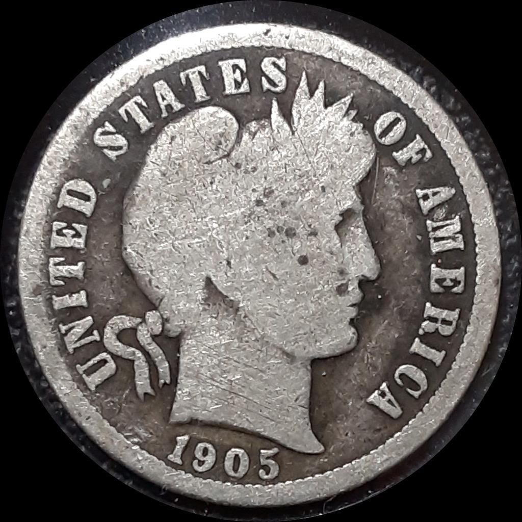 USA 1905-O micro "o" 10 cents Barber dime old silver coin #3931