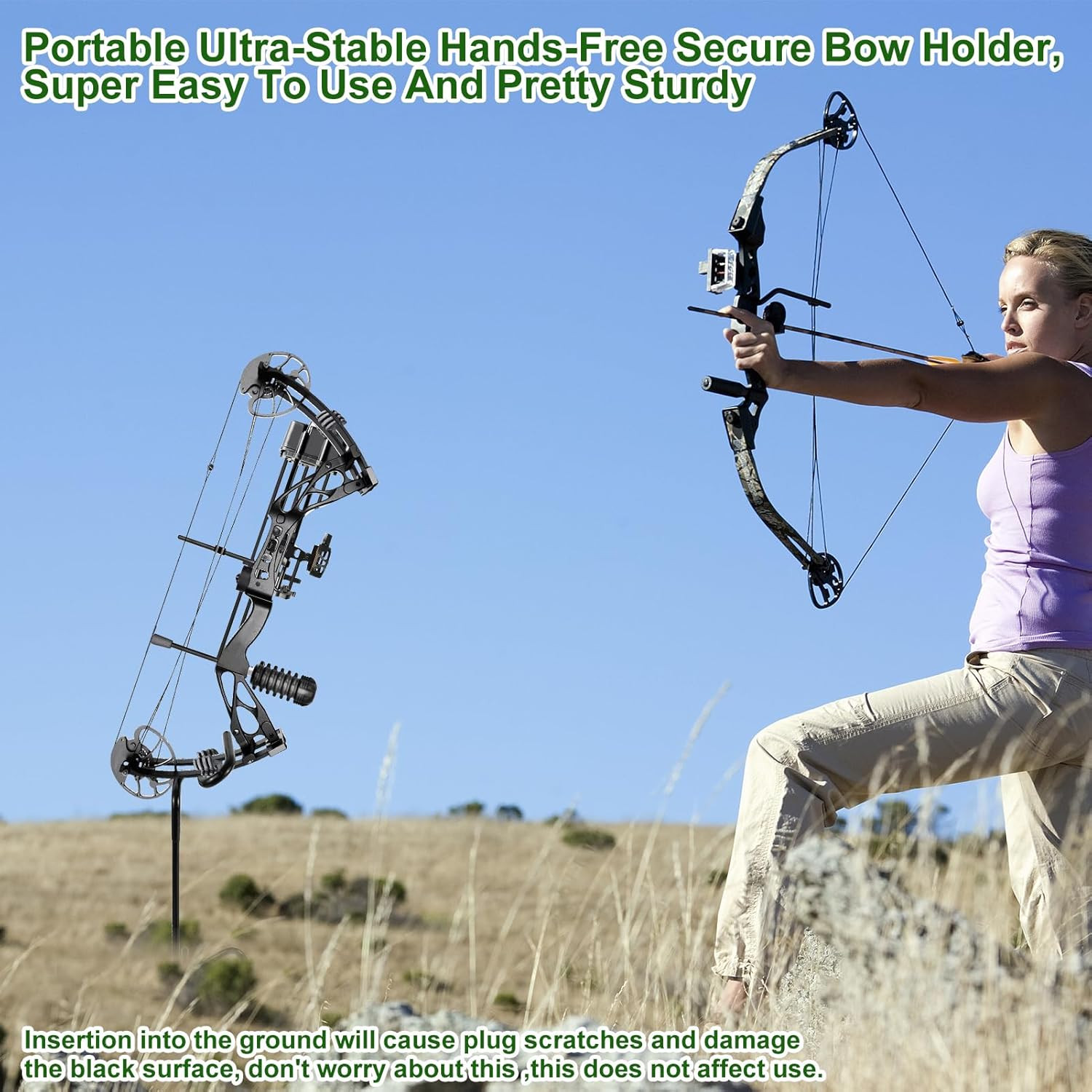 2 Pack Ground Blind Bow Holder with Rubber Coated, Rustproof Hunting Compound