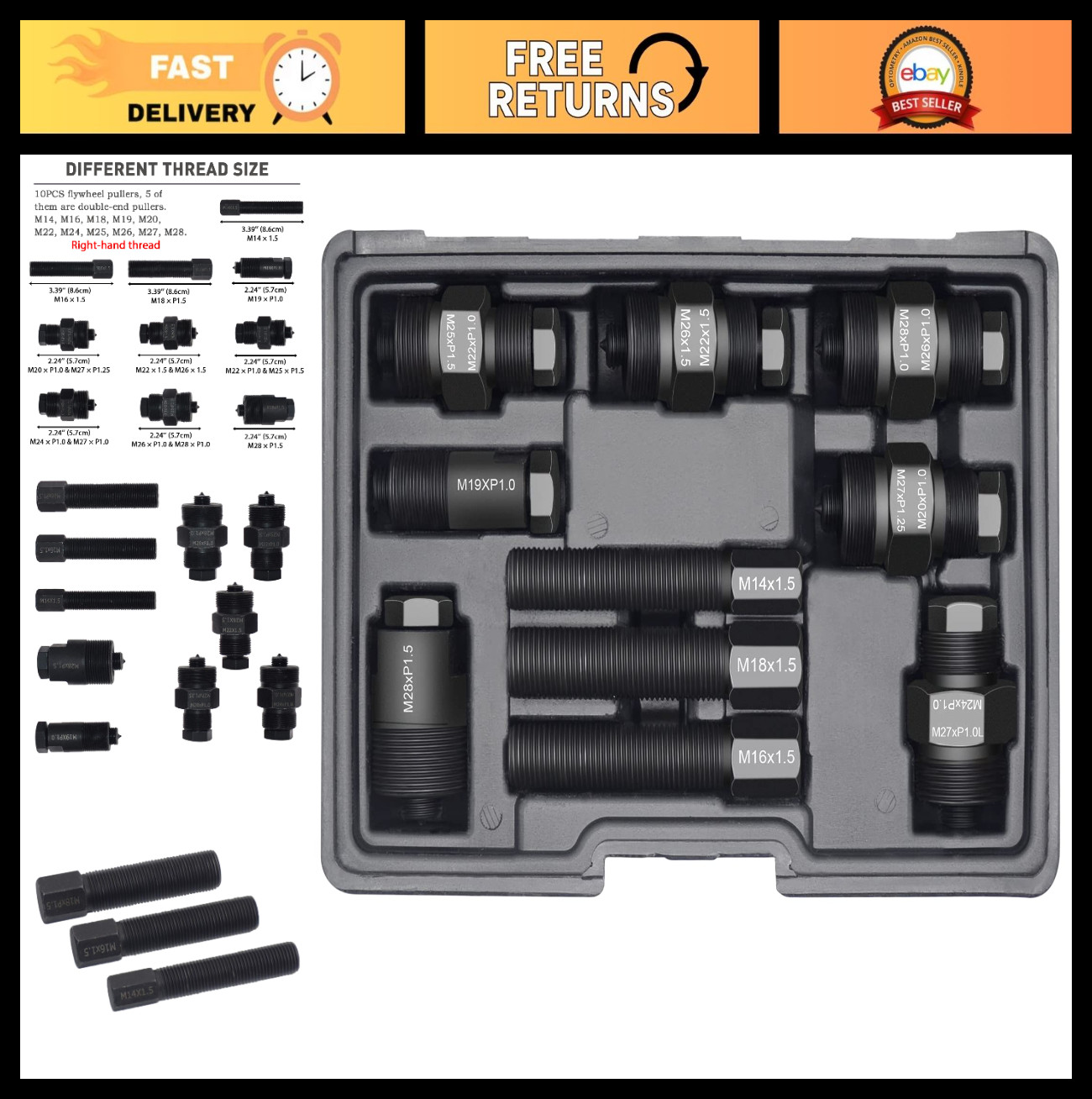 Motorcycle Flywheel Puller Kit 10PCS for Small Engine, 14-28mm Dirt Bike ATV Too