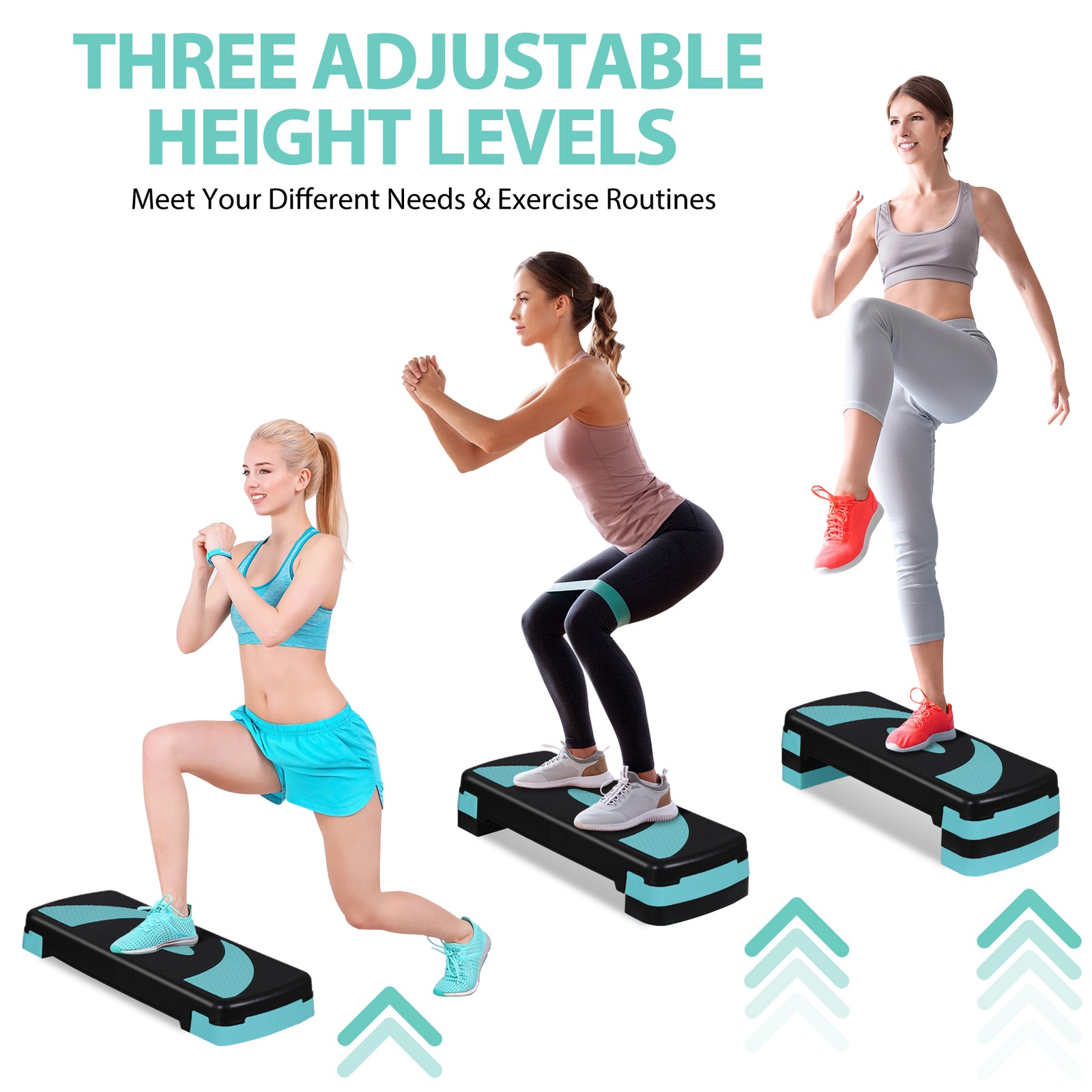 31" Adjustable Workout Aerobic Step Exercise Platform Trainer with 4 Riser Green