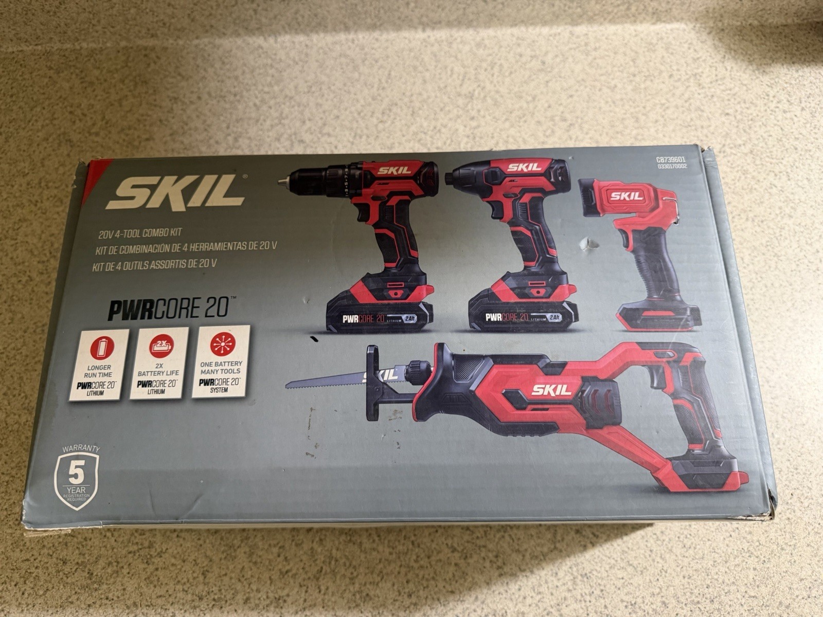 SKIL CB739601 20V 4-Tool Combo Kit with 2 Batteries and Charger