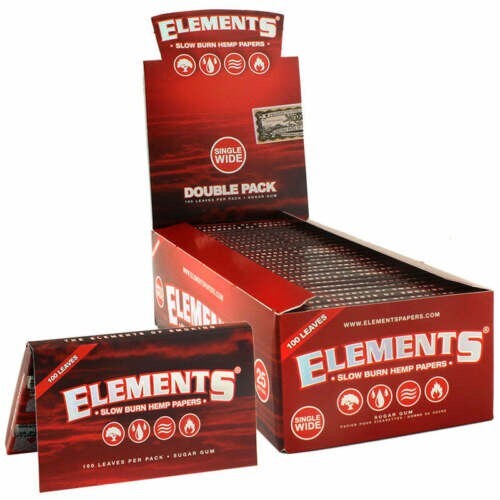 😎25 X RED ELEMENTS SINGLE WIDE ROLLING PAPERS DOUBLE PACK HEMP PAPERS 💚