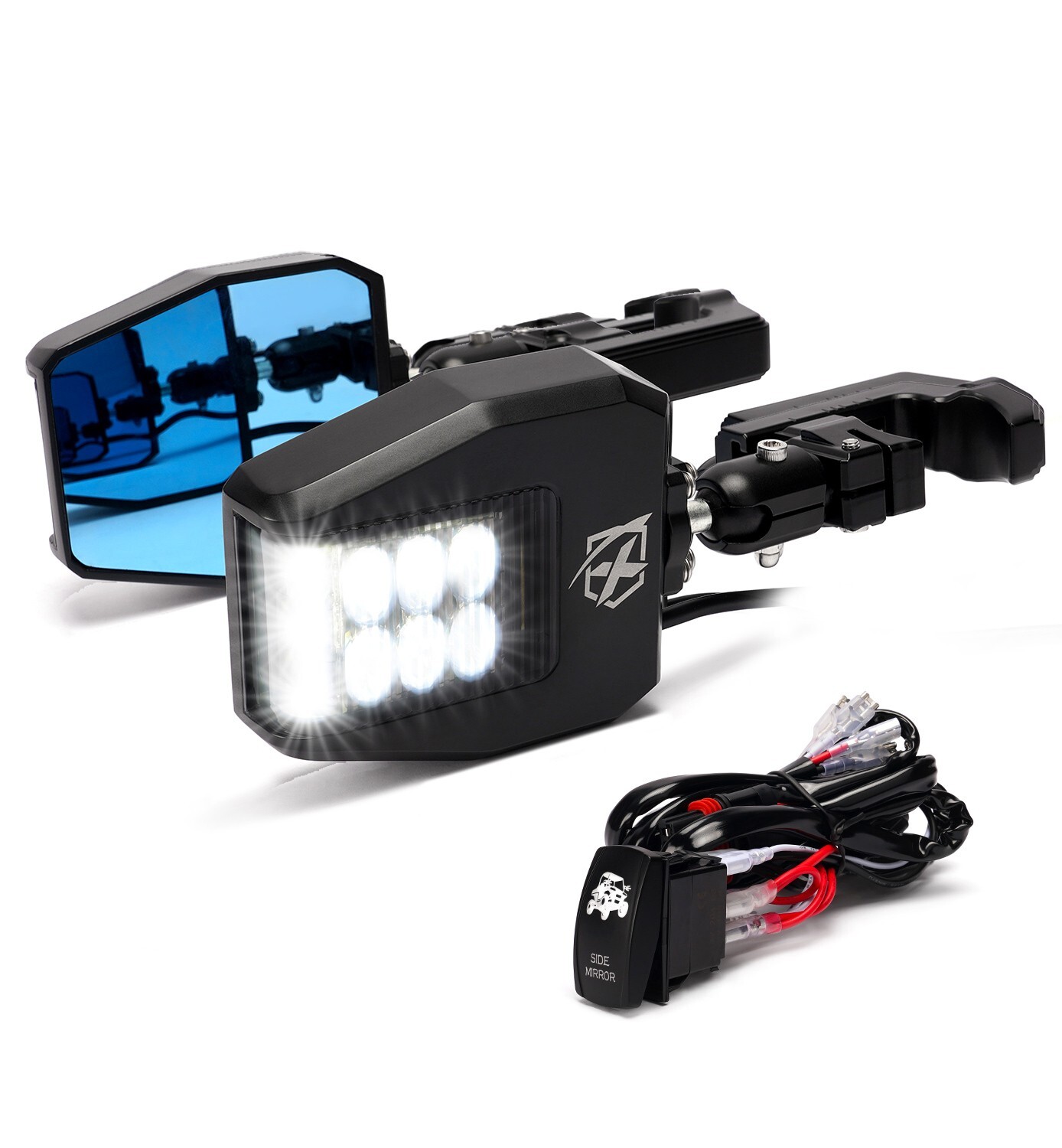UTV Side View Mirrors w/ LED Spot Light For 1.75"-2" Roll bar Can am maverick x3