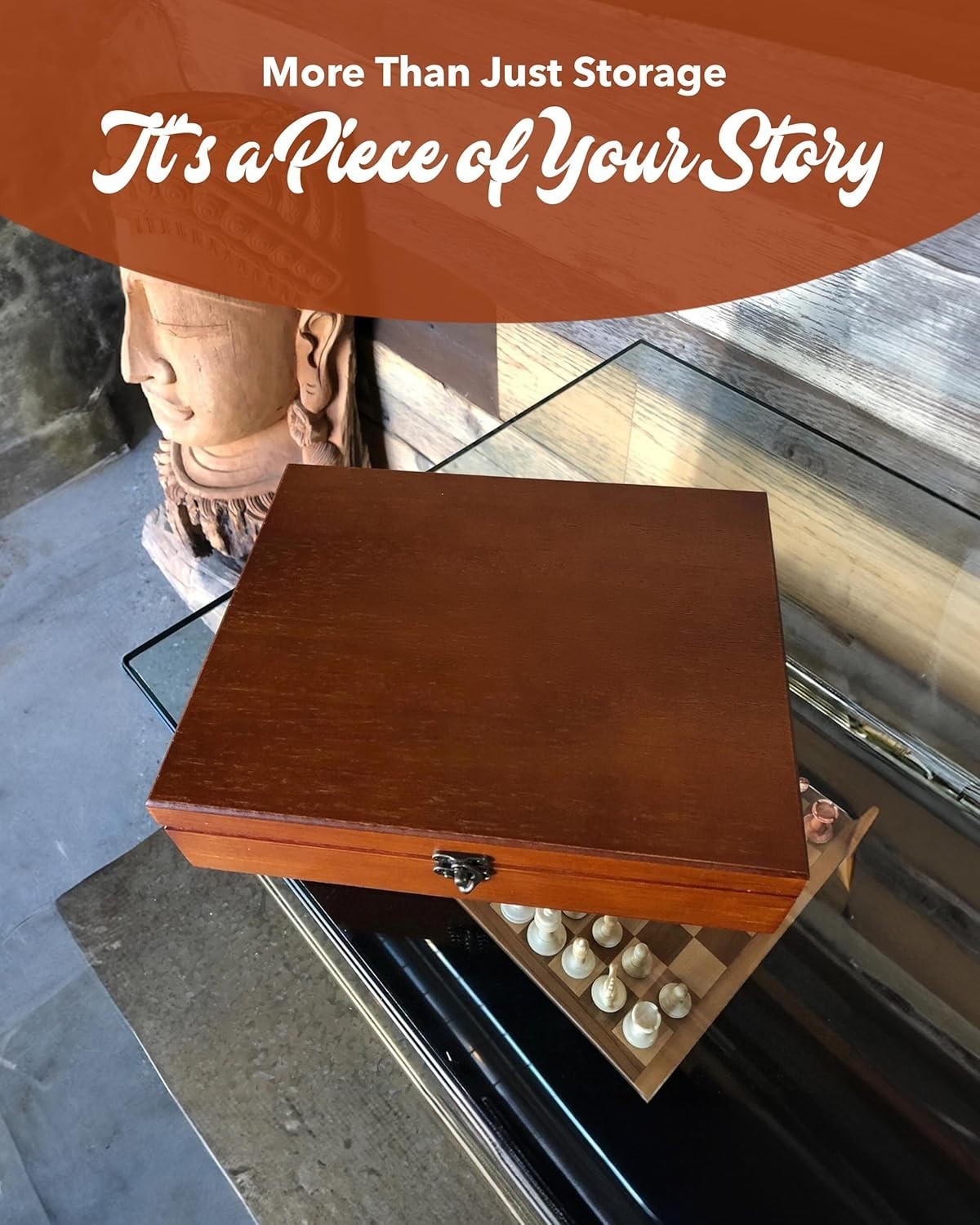 Rustic Wooden Box with Velvet Lining - Classic Design