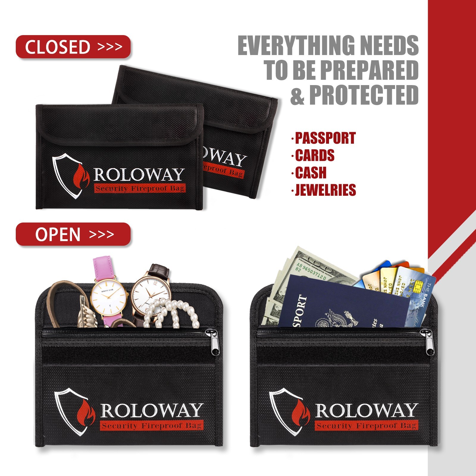 Fireproof Waterproof Money Bag Small Safe Security Document Pouch Cash Storage
