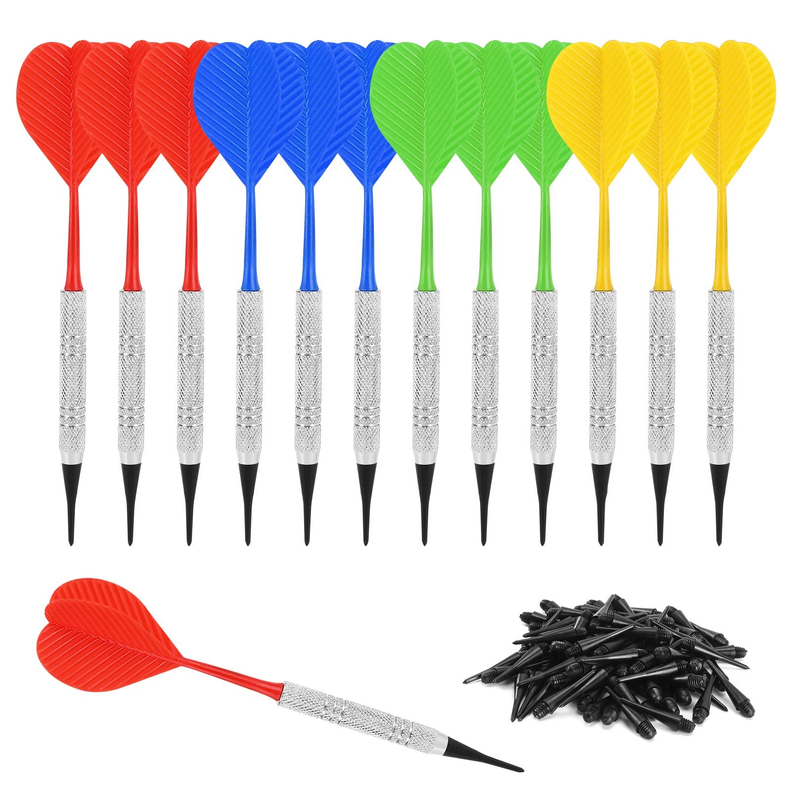 Accmor 12 Pack Soft Tip Darts, Bar Dart, Plastic Darts Set, Attach silver