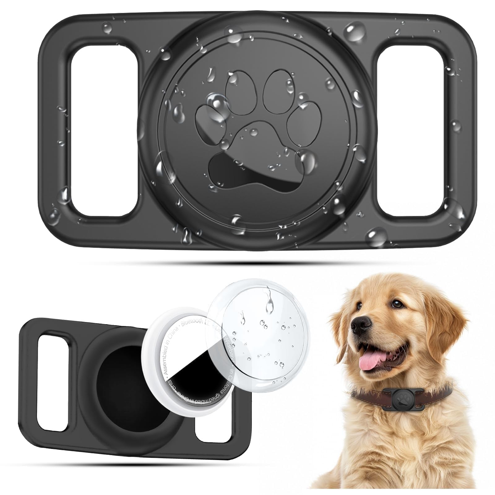Linsaner 1|2|4 Pack Waterproof Dog Collar Holder for AirTag (Gen 1 & A9-Black