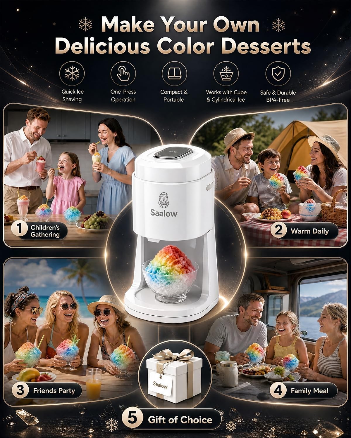 Electric Shaved Ice Machine Snow Cone Maker with Adjustable Thickness Settings