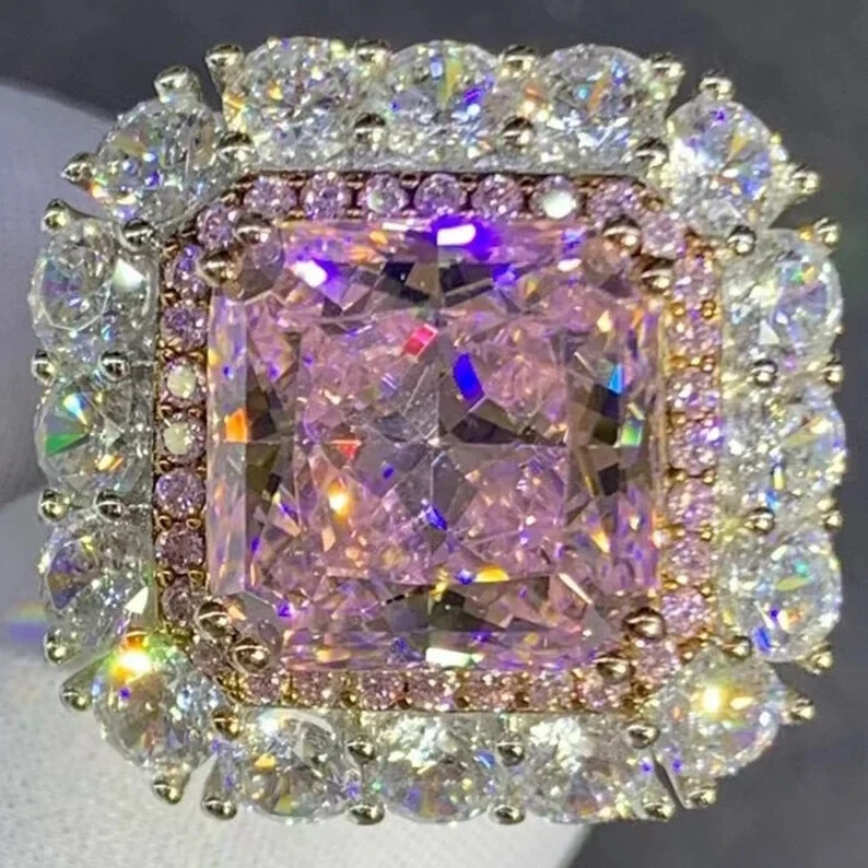 4.00Ct Princess Cut Natural Pink Sapphire Diamond Engagement Ring 14K White Gold