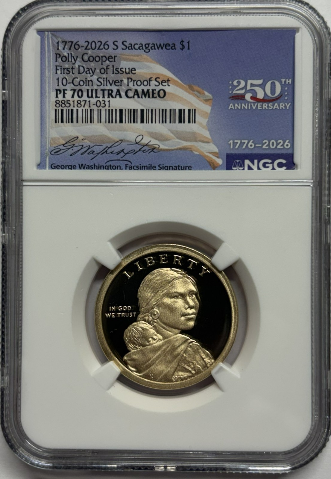 1776 2026 S Sacagawea $1 Polly Cooper NGC PF70 UCam First Day Issue Dual Date