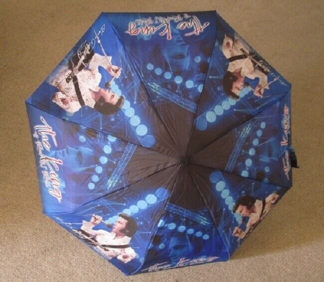 New On Stage Blue 40" Width Elvis Presley Compact Umbrella King of Rock Licensed