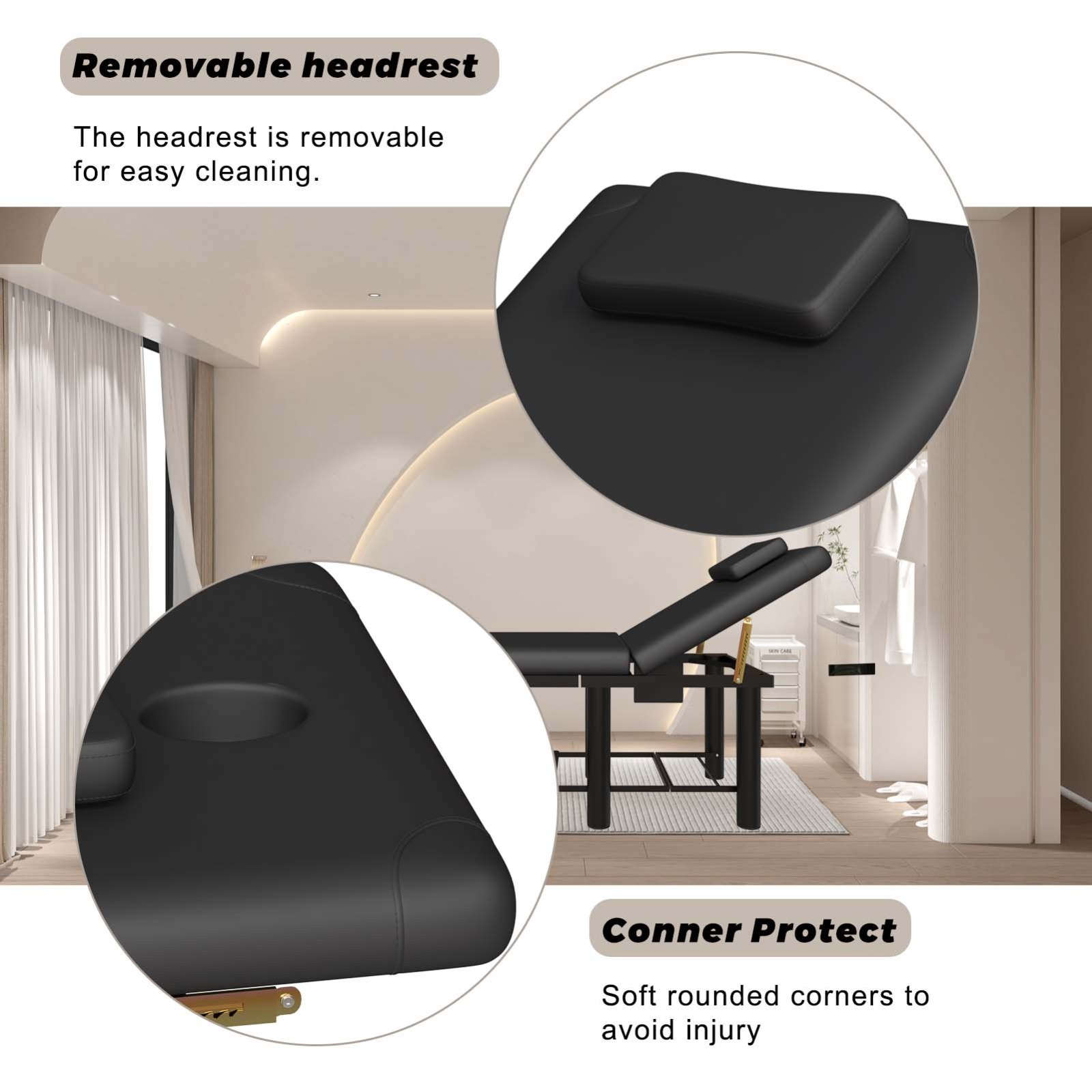 6 Leg Massage Table Spa Table 30° Adjustable Backrest 600Lbs Beauty Bed Black