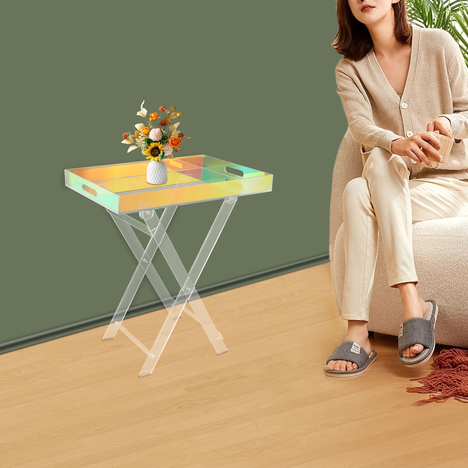 Acrylic Folding Tray Table, Acrylic End Table, Colorful Acrylic Side Table