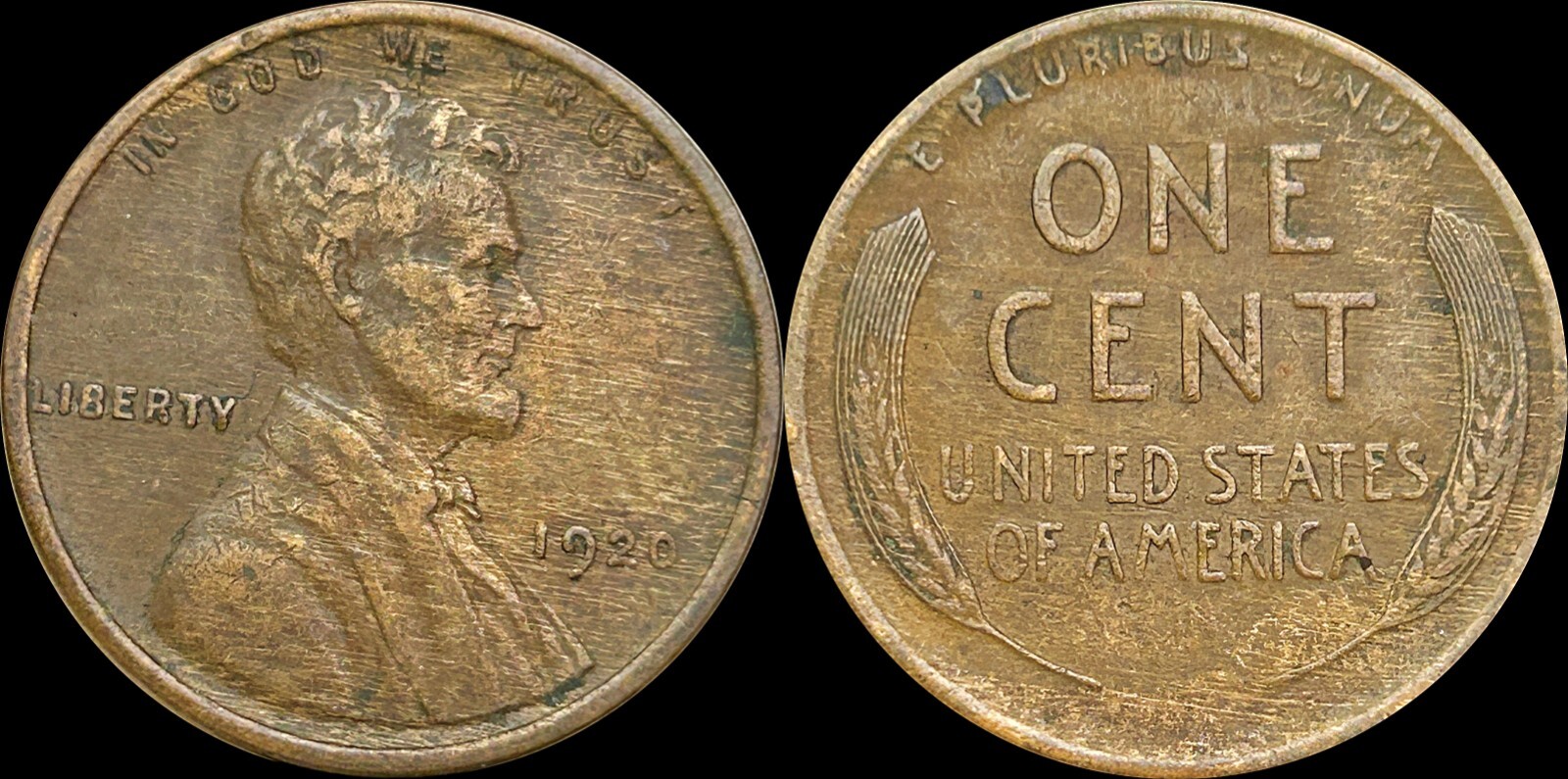 Woody - 1920 Wheat Cent Penny - Improper Alloy Mix - Wood Grain Effect
