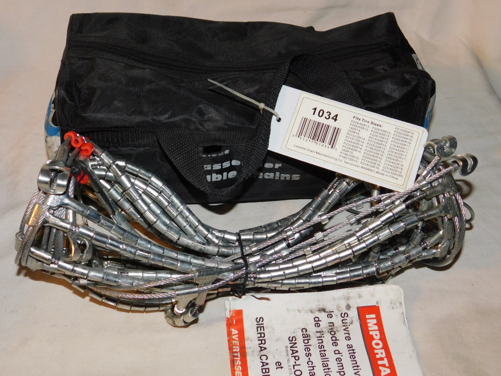 1034 Laclede Cable Tire Snow Chains, 1 Pair - Never Used