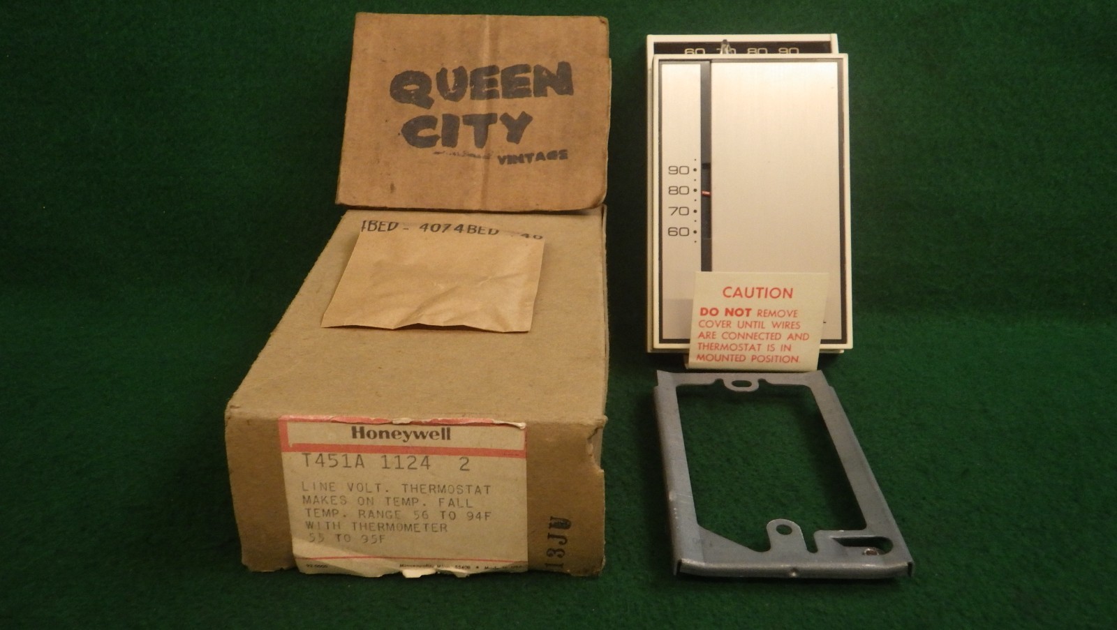 NOS Vintage Honeywell Wall Thermostat T451A MCM Rectangular Brushed Finish