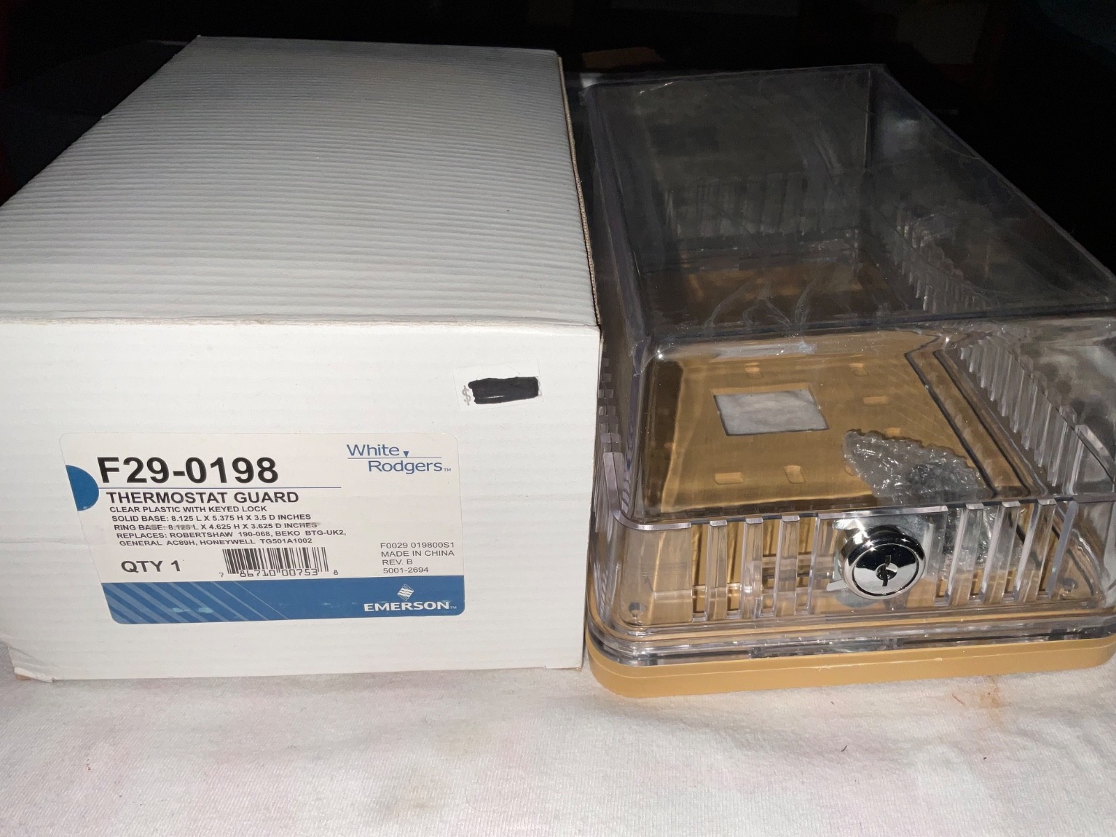 Emerson F29-0198 Universal Locking Thermostat Guard Clear White Rodgers Key/Lock