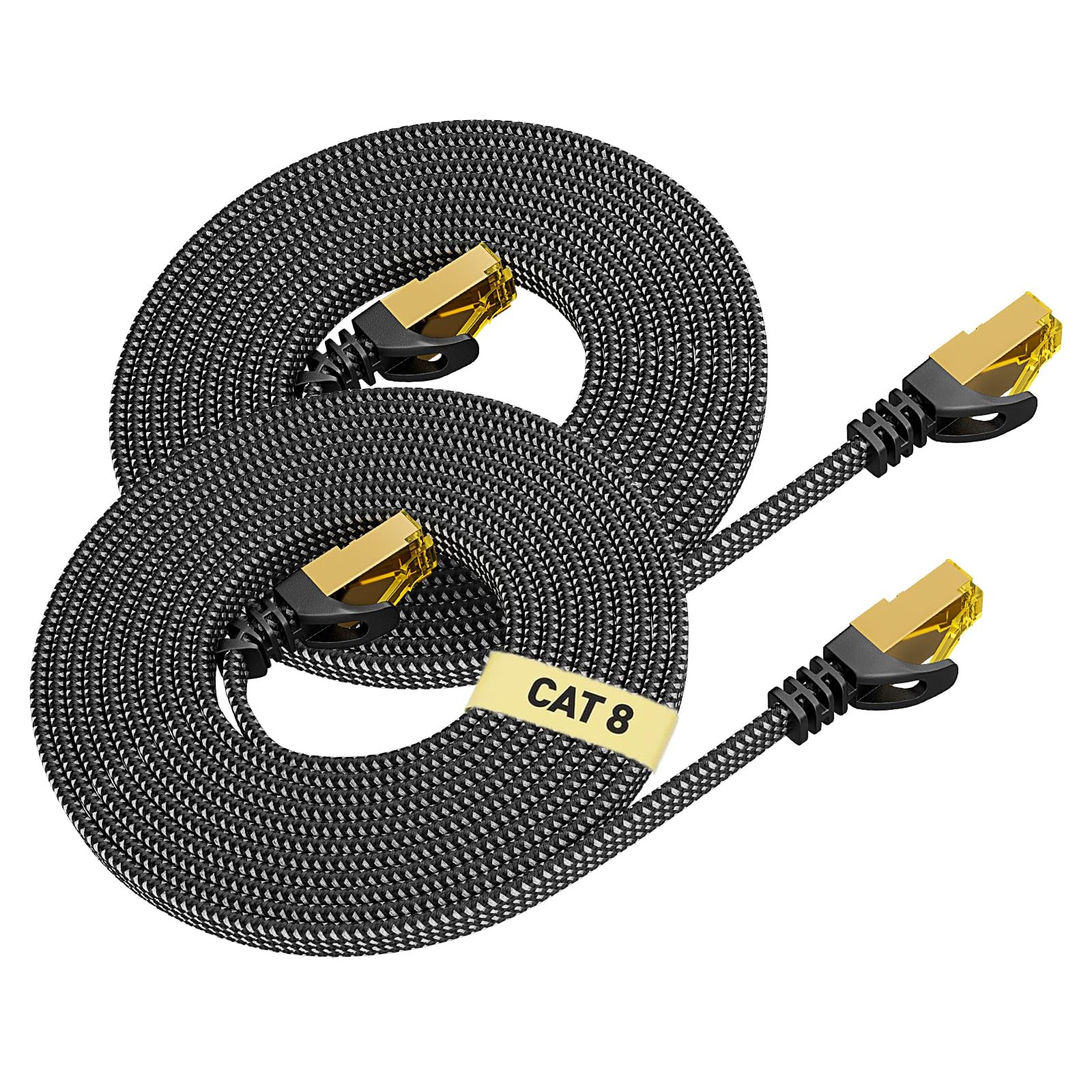 2 Pack Cat 8 Ethernet Cable 3 FT Nylon Braided High Speed LAN Patch Black