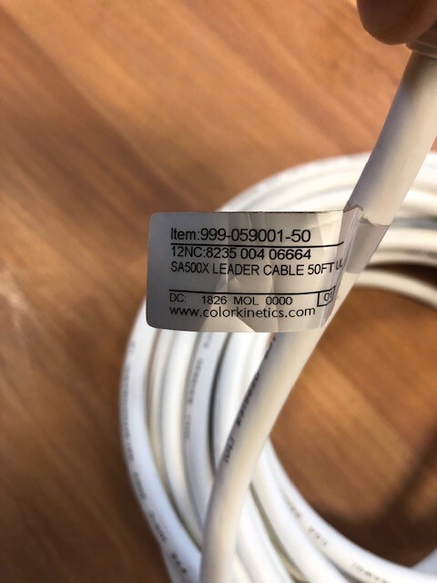 Lot of Five (5) Philips Color Kinetics PureGlow Leader Cable 50'
