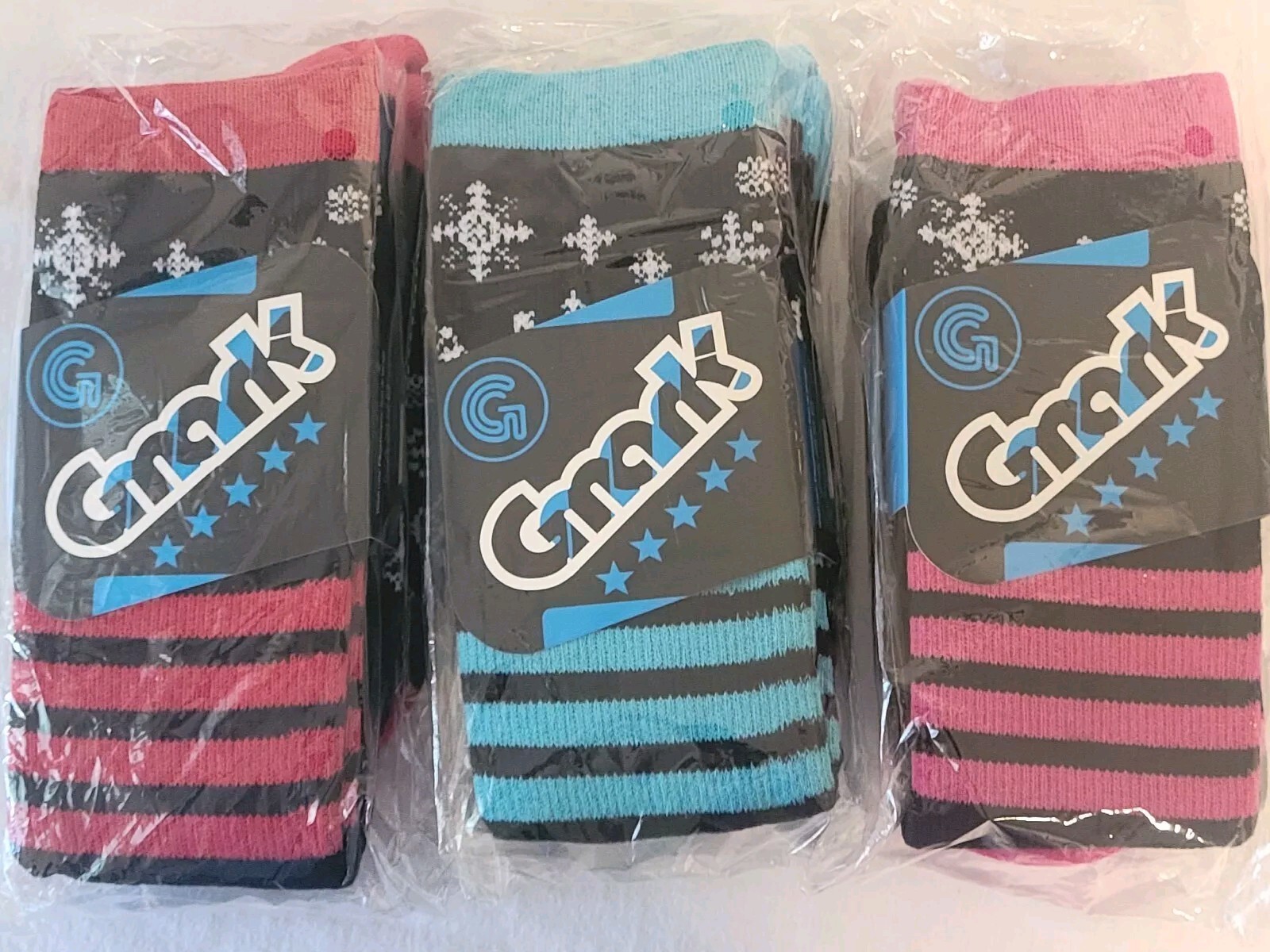 Gmark Holiday Christmas Socks Pack Of 3, Medium 1 Red,1blue&1 Pink NEW