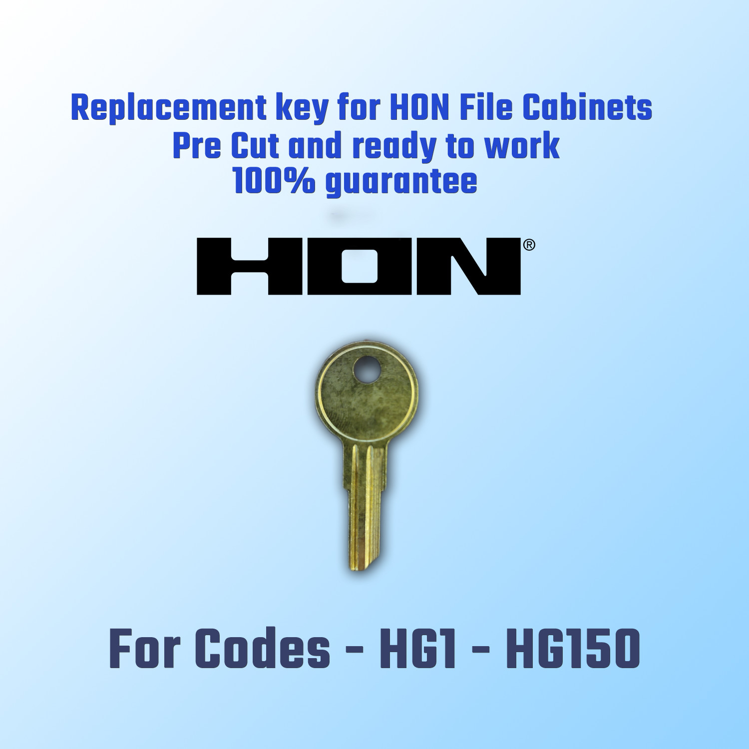 HG01-HG150. Replacement key for HON file cabinet locks. Pre cut to your code.