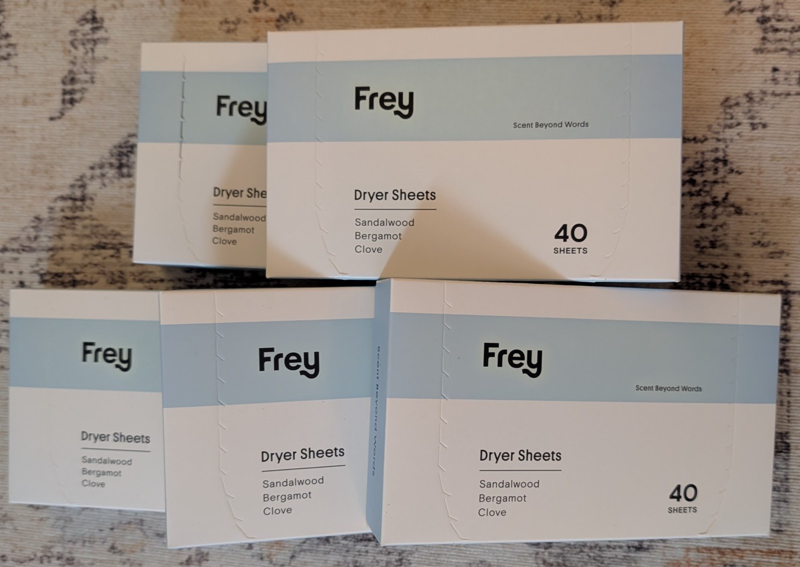 Frey Dryer Sheets Sandalwood Bergamot Clove 40 Sheets Lot of 5 Boxes