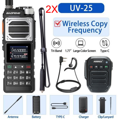 2X BAOFENG UV-25 WALKIE TALKIE LONG RANGE TRI-POWER TWO WAY RADIOS&BLUETOOTH MIC