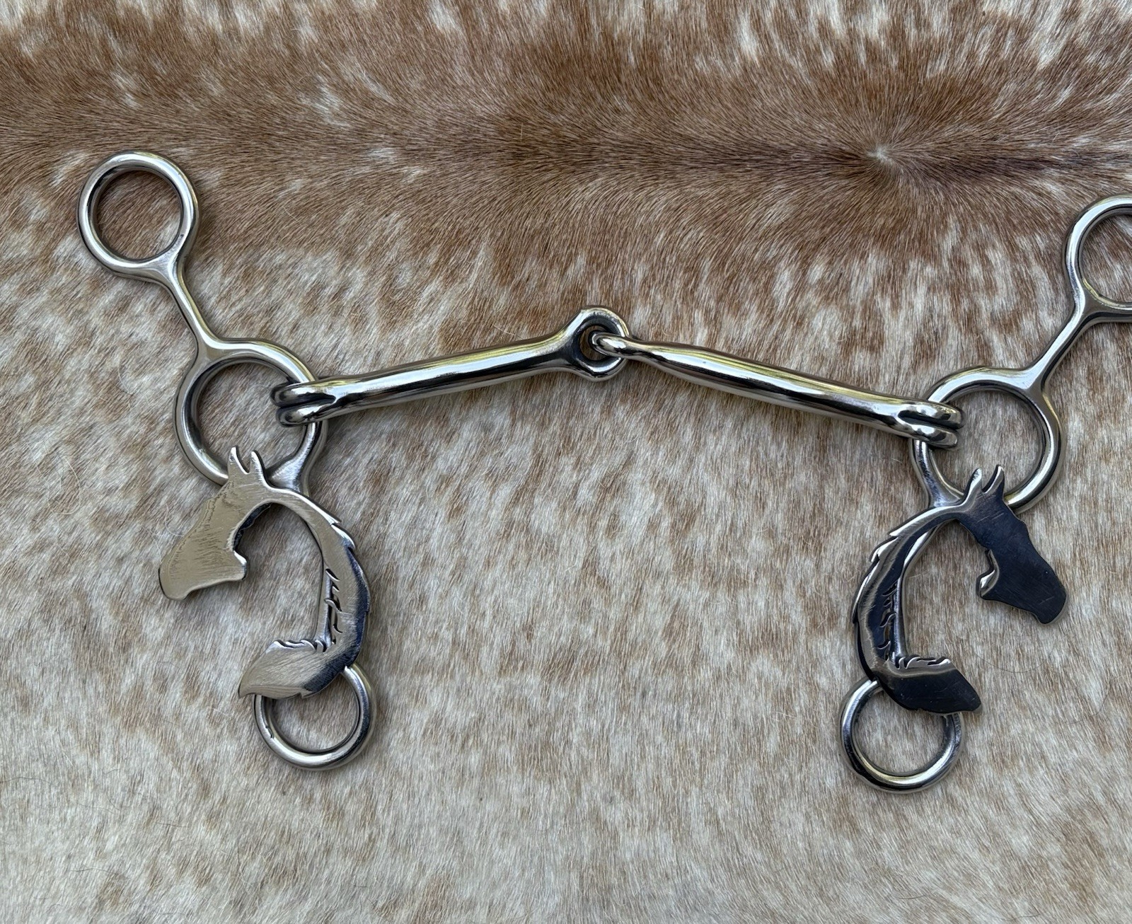 Stainless Steel JR Cowhorse 5” Snaffle Mouth Bit Laser Cut Horse Head Design
