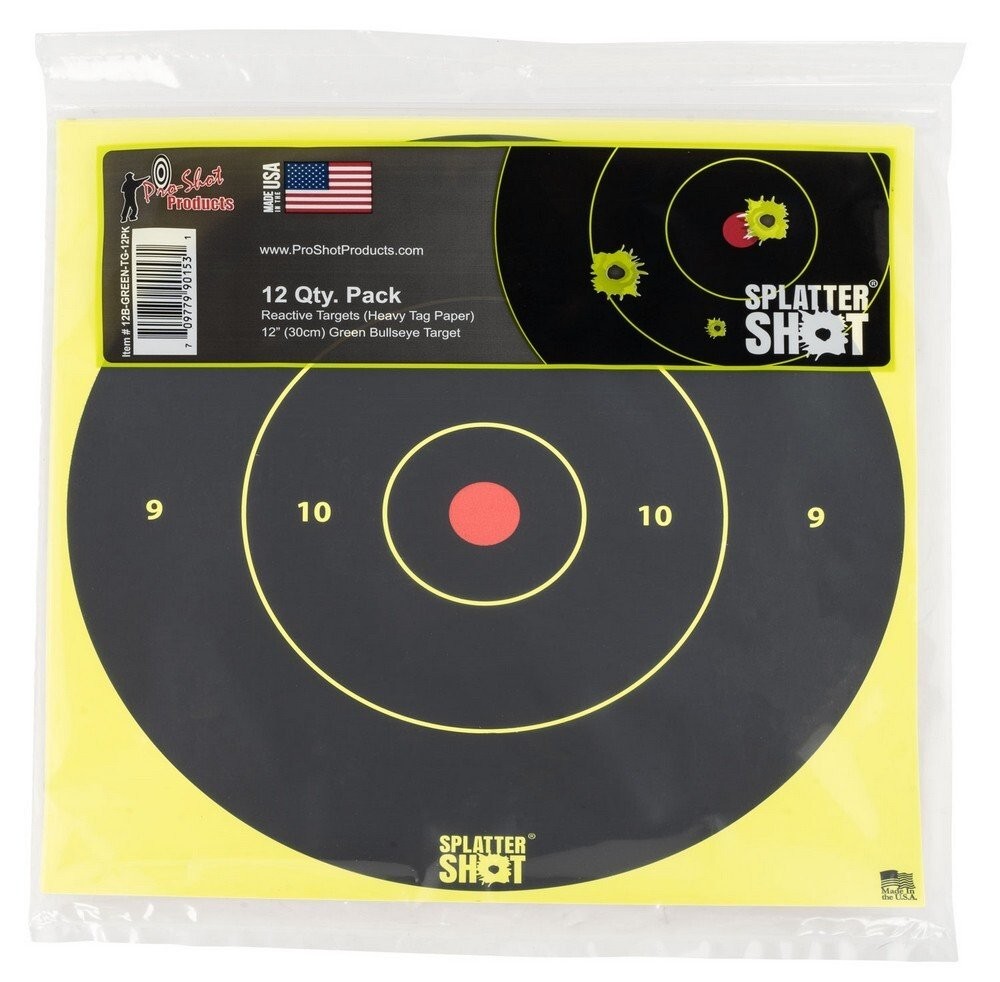 Pro-Shot 12" SplatterShot Green Bullseye Paper Targets 12 Pack - 12BGREENTG12PK