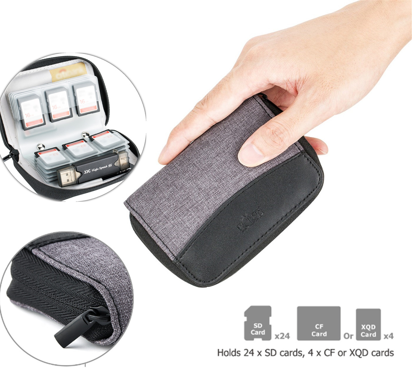 Camera Carrying Memory Card Case Holder Protector for 24 SD and 4 XQD CF Cards