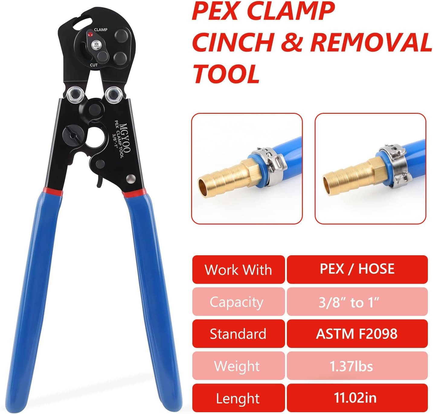 Pex Crimping Tool Kit Cinch and Remove Dual-Function Pex Crimp Tool 3/8" to 1" P