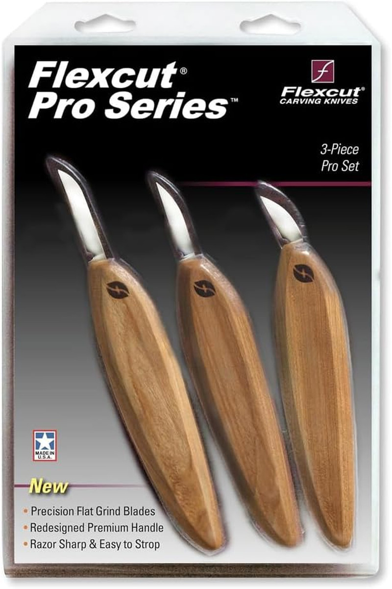FLEXCUT Pro Series Wood Carving Tools, 3-Pack Kit with 1" Chip, 1-3/8" Detail, 1