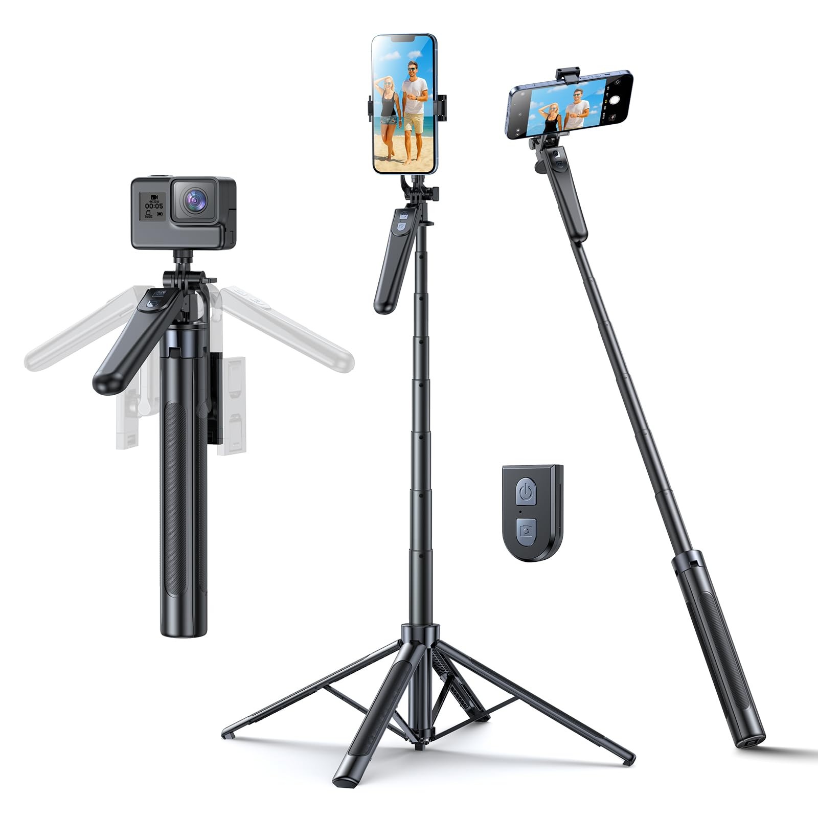 Hesheng Selfie Stick Tripod,71" Tripod for iPhone,360°Rotation with Black